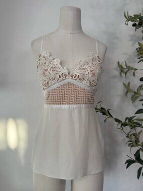 Theory Melaena Elevate Crepe Lace Cami Top Ivory Silk Blend Size 0 Romantic Boho